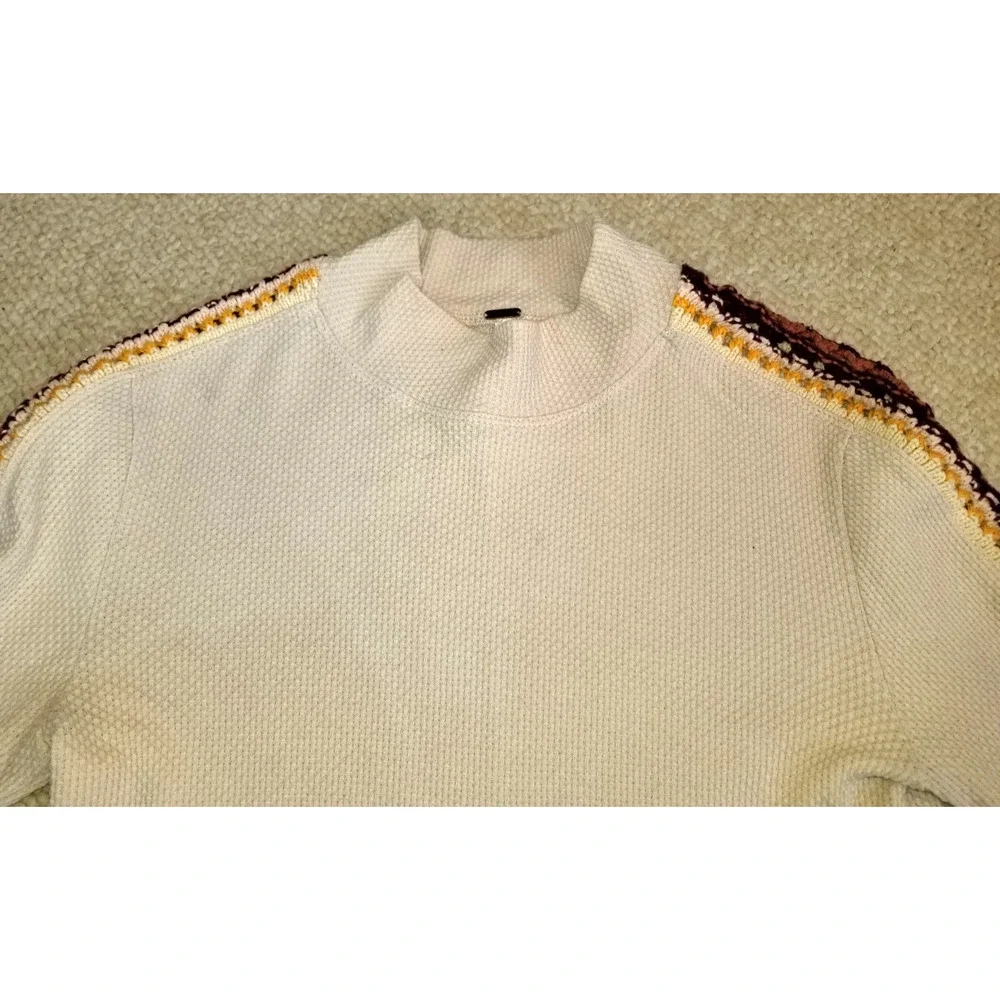 Womens Top-FREE PEOPLE-'Sand Combo' cotton 'Switch it Up Thermal' BOHO Hippie-S